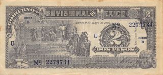 México 2 Pesos 1.  5.  1916 Series B Circulated Banknote