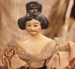 Antique 9 1/2 " C1820 Paper Mache Miliners Model Ufdc Mascotte Style Doll