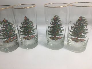 Four Spode Christmas Tree Gold Trimmed 12 Oz Glasses 5.  5 " High