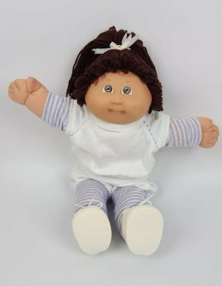 Vtg 80s Coleco Cabbage Patch Kid Girl Doll 16 " Brown Hair Eyes Clothes