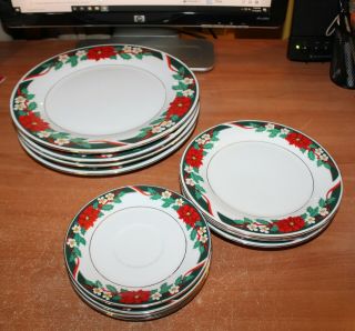 Tienshan 16 Pc Dinner Ware Set Teacups Deck The Halls Christmas Fine China
