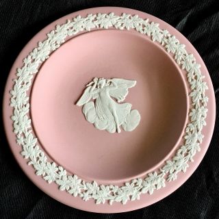 Vintage Pink Wedgwood Jasperware Trinket Dish Pin Dish W/ Angel Made In England