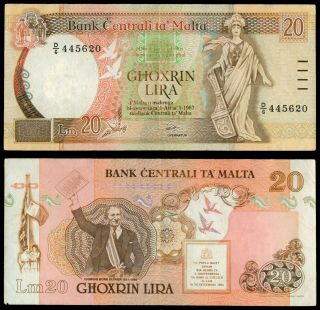 Za.  064} Malta 20 Liri L.  1967 (1989) Vf