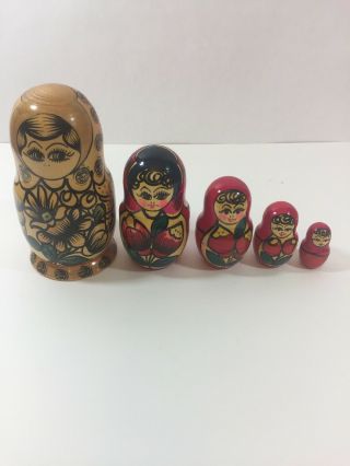 Russian Polkhov Matryoshka Babushka Maiden Floral Wooden Nesting Dolls 5 Piece