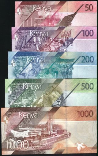 Kenya Full Set 5 Notes 50,  100,  200,  500,  1000 Shillings 2019 P - Unc