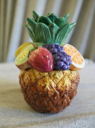 1994 Hand Crafted Fitz & Floyd Calypso China Pineapple Fruit Sugar Bowl