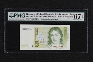 1991 Germany Federal Republic 5 Deutsche Mark Pick 37 Pmg 67 Epqunc Replacement