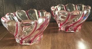 Vintage Mikasa Peppermint Red Swirl Candy Dish/votive Candle Holder Set Of 2
