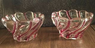 Vintage Mikasa Peppermint Red Swirl Candy Dish/Votive Candle Holder Set of 2 2