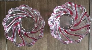 Vintage Mikasa Peppermint Red Swirl Candy Dish/Votive Candle Holder Set of 2 3