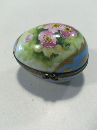Limoges Egg Trinket Box Hand Painted Signed Flowers Numbered