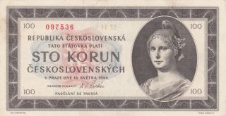 100 Korun Extra Fine Banknote From Czechoslovakia 1945 Pick - 67
