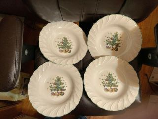 Nikko Happy Holidays Rim Soup Bowl Plate Set Of 4 Christmas Tree With Bears
