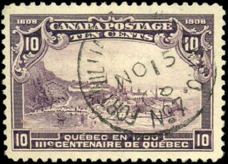 Canada 101 F - Vf 1908 Quebec 10c Violet Quebec In 1700 Son Rpo Cancel