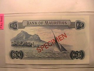 1967 Mauritius SPECIMEN 5 Rupees Note Gem CU Africa India British UK Paper Money 2