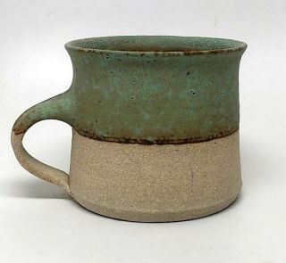 Vintage Wildcat Creek Pottery 3 " Tall Mug Green Over Bisque - 1975 Signed Vf