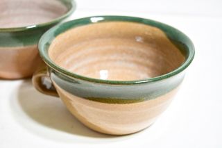 2 Studio Pottery Mugs Signed Brown Green Glaze Use For Soup Chili Stew Chowder