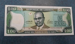 1999 - Liberia 100 Dollar Note,  Unc