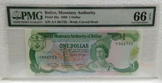 Monetary Authority Of Belize,  1980 $1 P - 38a Pmg Gem Unc 66 Epq,