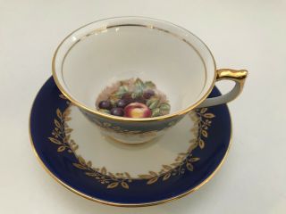 Aynsley Orchard Fruit Cobalt Blue & Gold Gild Bone China Tea Cup & Saucer
