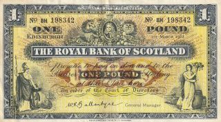 Scotland Royal Bank 1 Pound Banknote 1.  3.  1962 P.  324b Very Fine