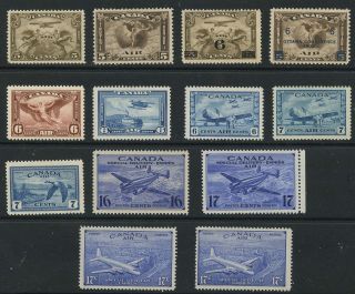 Canada 1928 - 46 Air Mail Set Complete C1 - C9,  Ce1 - Ce4 Ml/nh