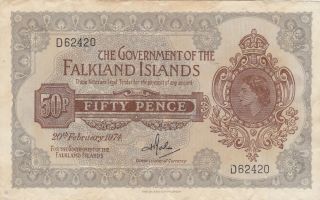 50 Pence Very Fine Banknote British Colony Of Falkland Islands 1974 Pick - 7