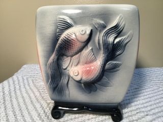 Vintage Royal Copley Koi Fish Blue,  Pink,  And White Ceramic Planter