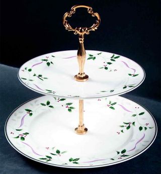 Christopher Stuart Dishes 2 Tiered Serving Holiday Splendor Gold Tone