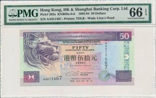Hong Kong Bank Hong Kong $50 1993 Prefix Aa Pmg 66epq