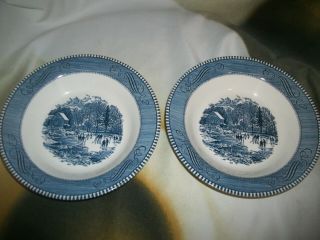 2 Royal China Currier & Ives Early Winter 8 1/2 Inch Rimmed Soup Bowls