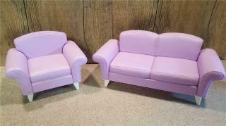 Mattel 2002 Barbie Furniture Love Seat Sofa Couch,  Chair Set Lavender Purple