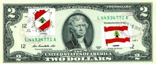 $2 Dollars 2013 Stamp Cancel Flag & Coats Of Arms Lebanon Lucky Money Value $125