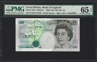 1991 Great Britain 5 Pounds Bank Of England B362 Pmg Gem Unc 65 Epq,  Kentfield