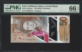 2019 East Caribbean States $50 Dollars,  Pmg Gem Unc 66 Epq,  Qeii Note