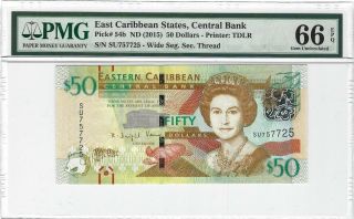 2015 East Caribbean States $50 Dollars,  P - 54b,  Pmg Gem Unc 66 Epq,  Final Paper