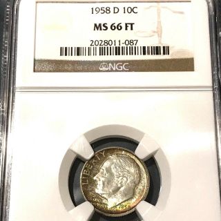 1958 D Roosevelt Dime Ngc Ms66 Ft Full Torch Fb Full Band Unique Tone T104