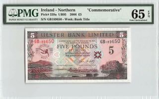 Northern Ireland,  Ulster Bank 2006 P - 339a Pmg Gem Unc 65 Epq 5 Pounds
