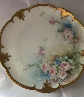 Antique A K / D France Limoges Hand Painted Floral Plate Heavy Bead Gold 7 1/4”