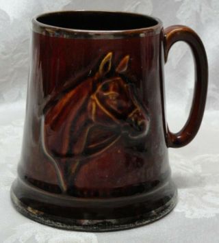 Iconic Sylvac Vintage Horse Mug Tankard Brown Horse Pottery Retro Platinum Trim