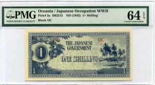 Oceania Japanese Occupation Wwii 1 Shillings 1942 P 2 Choice Unc Pmg 64 Epq