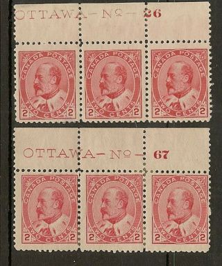 Canada 1903 Kevii 2c Plate 26 & 67 Strips Of 3