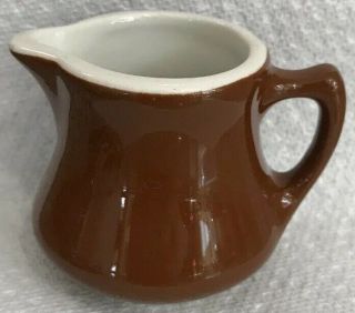Vintage Hall China Pottery Brown Creamer Syrup Pitcher Mini Restaurant Ware