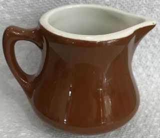 Vintage Hall China Pottery Brown Creamer Syrup Pitcher Mini Restaurant Ware 3