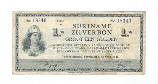 Suriname Zilverbon - One (1) Gulden,  1942