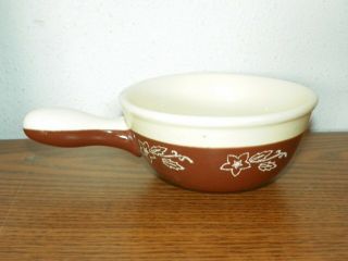 Vintage Oxford Stoneware Brown Cream Star Snow Flower Handled Bean Pot Soup Bowl