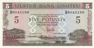 Northern Ireland Ulster Bank 5 Pounds Banknote 1.  1.  1992 P.  331b Extremely Fine