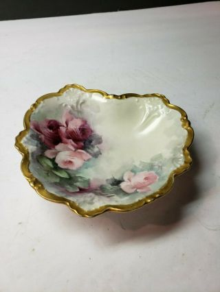 Vintage O & E Royal Austria Hand Painted Roses With Gold Candy Dish
