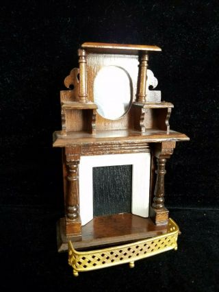 Dollhouse Miniatures Wooden Mirror Metal Fender Fireplace 1:12