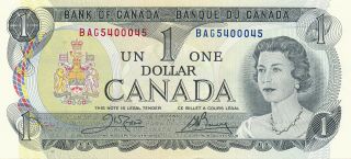 Bank Of Canada 1 Dollar 1973 Bag5400045 Radar Note - Unc